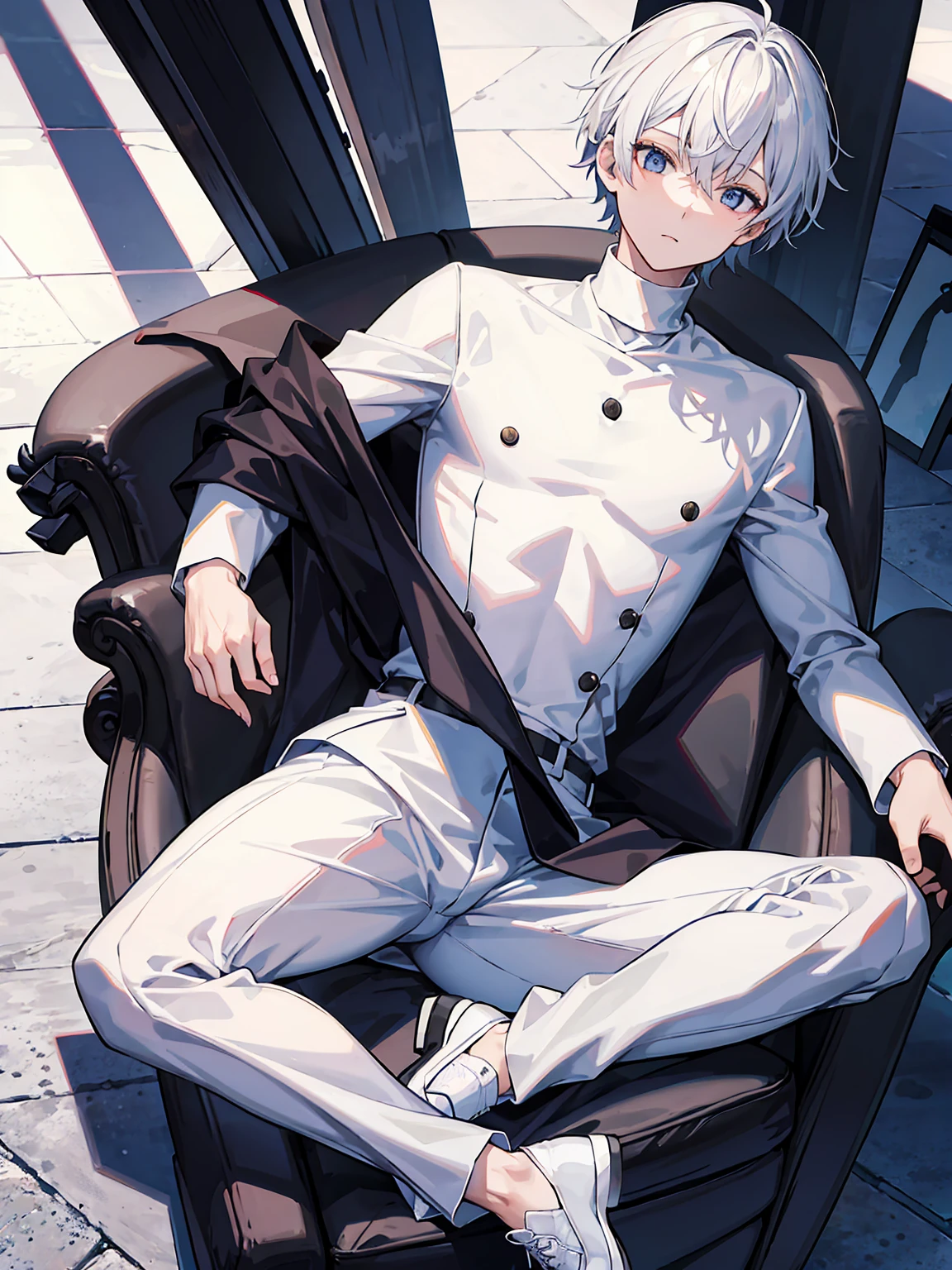 White suit、male、whole body、Black turtleneck