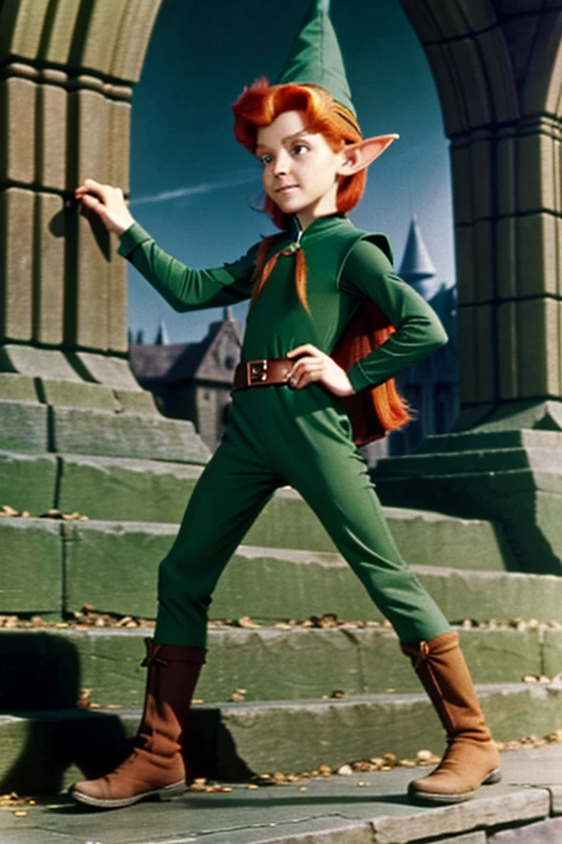 a redhead cartoon character dressed in a green outfit, leotard, young half elf wizard, a young male wizard, half-elf time wizard, granny weatherwax, 1980s cartoon, animated episode still, norman rockwel, witch academia, portrait of a young elf wizard, tiny evil alchemist gnome, presto, (((mad))) elf princess, gadget hackwrench