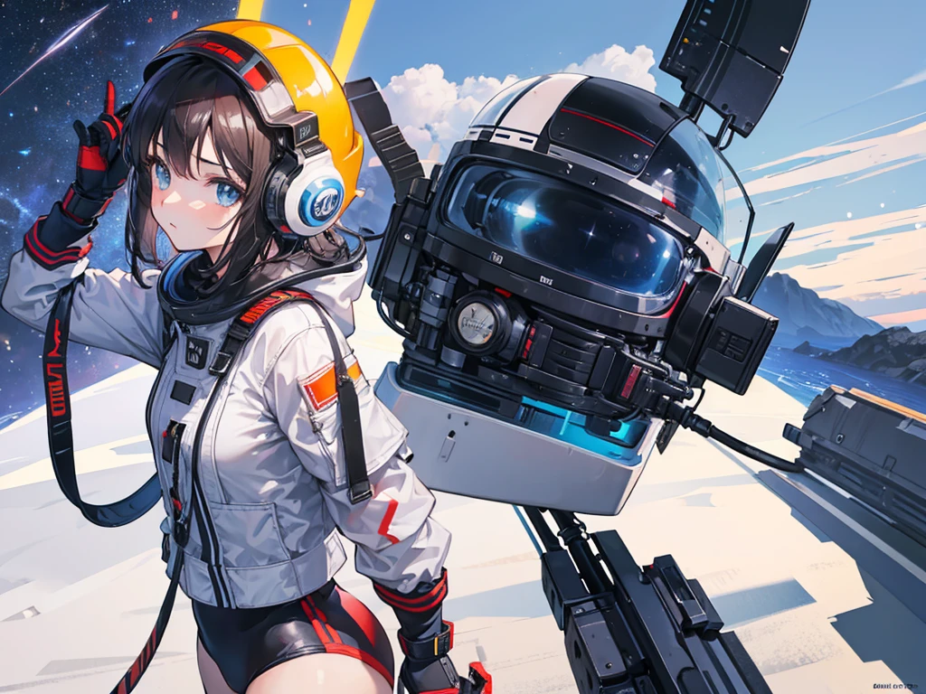 Girl in pilot suit(Bring a helmet),I'm showing my back here(Just turn your head),sf,universe space