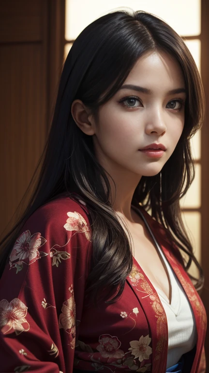 Highest quality, 4K, High resolution, masterpiece:1.2, Very detailed,(front:1.9), (Realistic, Realistic, Realistic:1.6), Vibrant, Red and blue eyes，Strong gaze，Seductive eye contact，Bright red iris，Dark blue shining star，Sparkling eyes，Vibrant colors，（Face the front:1.5)，Fantasy art,(masterpiece:1.2, Highest quality), (Realistic, photoRealistic:1.4), Beautiful illustrations, (Natural Side Lighting, Cinema Lighting), Looking at the audience, Upper Body,((Highest quality)), ((masterpiece)), (Very detailed:1.3),(masterpiece), Highest quality, Expressive eyes, 完璧な顔を持つ美しい漫画のJapanese women, MangaKawaiiAnime, Beautiful Japanese Kimono, The kimono has a dragon embroidered on it.. Black and red clothing colors, Japanese women&#39;Long hair, Black hair color, Ponytail Hairstyles, single eyelid, Hooded Eyestyle, Sensual, Sank, Fascinating and enigmatic., facial expression smile., Beautiful photo situation.Engage your audience、Engage your audience、Taunt viewers、Seductively seduced、Orgasm during cherry blossom viewing、Dripping wet pussy、Dripping wet pussy　Percentage of fashion models、Percentage of fashion models、Porn Movies、Porn Movies、Porn Movies、whole body,Guffgh、nipples tingling、