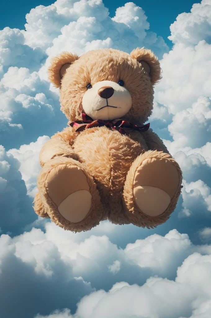 Cute teddy bear sleeping in the clouds