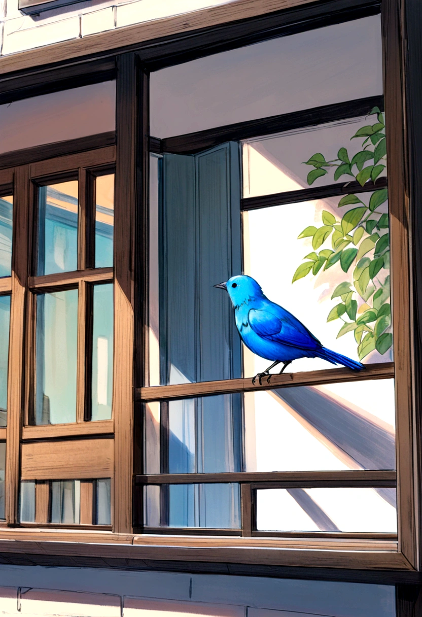 Mori no Cafe Window blue bird Picture books Pastel drawing