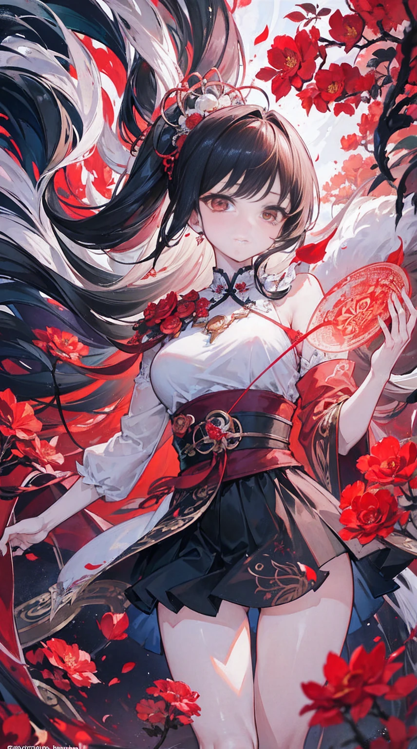 Official Art, Unity 8K wallpaper, Extremely detailed, beautiful and aesthetic, masterpiece, best quality, (zendispute, Mandala, dispute, endispute), (Fractal Art:1.3) , 1 Girl, Red flowers, Extremely detailed, Dynamic Angle, Cowboy shooting, The most beautiful form of chaos, elegant, Barbarian design, Vibrant colors, , author:James Jean, Robbie Devi Antonio, Ross Chen, French Bacon, It was cold, Adrian Genius, Petra Corrette, Gerhard Richter, Takato Yamamoto, Ashley Wood, atmosphere