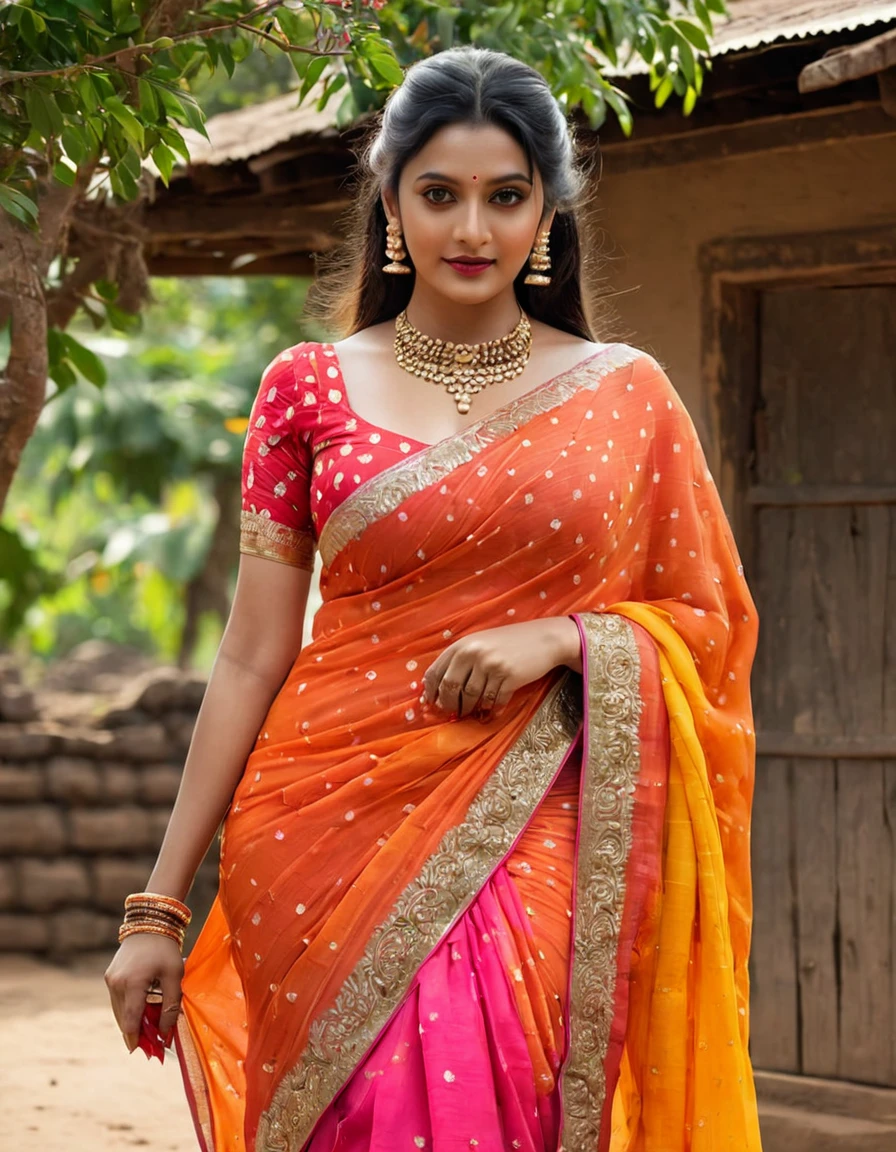 (((Full Body Portrait))), indian marathi actress manasi naik  Topless wearing traditional maharashtran Clothes, In a maharashtra Village, Gorgeous Face, Seductive, big cleavage bold hot charming gorgeous,naked , Thicc, Deep cleavages, detailed breasts, High detailed skin, (Detailed face and eyes:1.3), perfect human anatomy, Perfectly drawn legs and hands, detailed long bridled hair, very detailed background, ((film grain, color photo, skin details, high detailed skin texture, 8k hdr, dslr)), (photo by Frank De Mulder, Tim Walker, Storaro, Lubezski), black hair, solo, detailed eyes