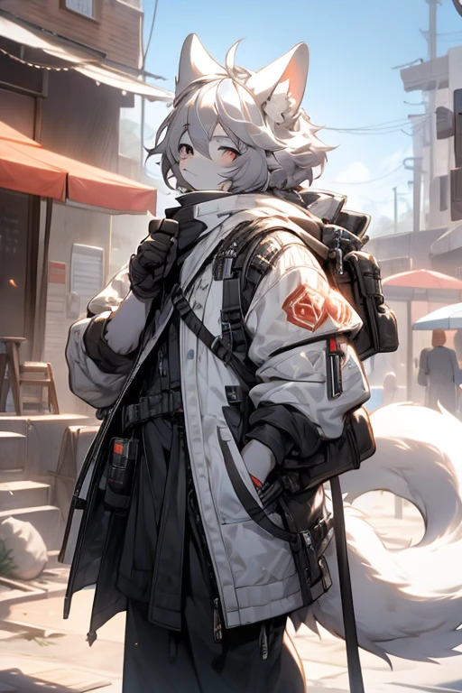 The dust behind,Gray hair,Long big tail,White ears,4K