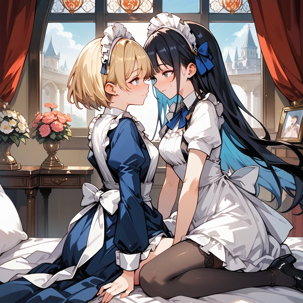 score_9, score_8_up, score_7_up, source_anime,
front view, cutaway,(1girl and 1boy:1.3),(1boy, girly, femboy, black hair, bob cut, maid cloth), (1girl, futanari, tall height, large breast, long hair, blonde hair, (princess line dress)),
penis size difference, small penis, huge penis, balls,
height difference, giant,
age difference, mature,
front view, duo,
((69 position)), oral, fellatio, lying, all fours, upside down, saliva, leg grab,
small penis, balls, backsack, perineum,