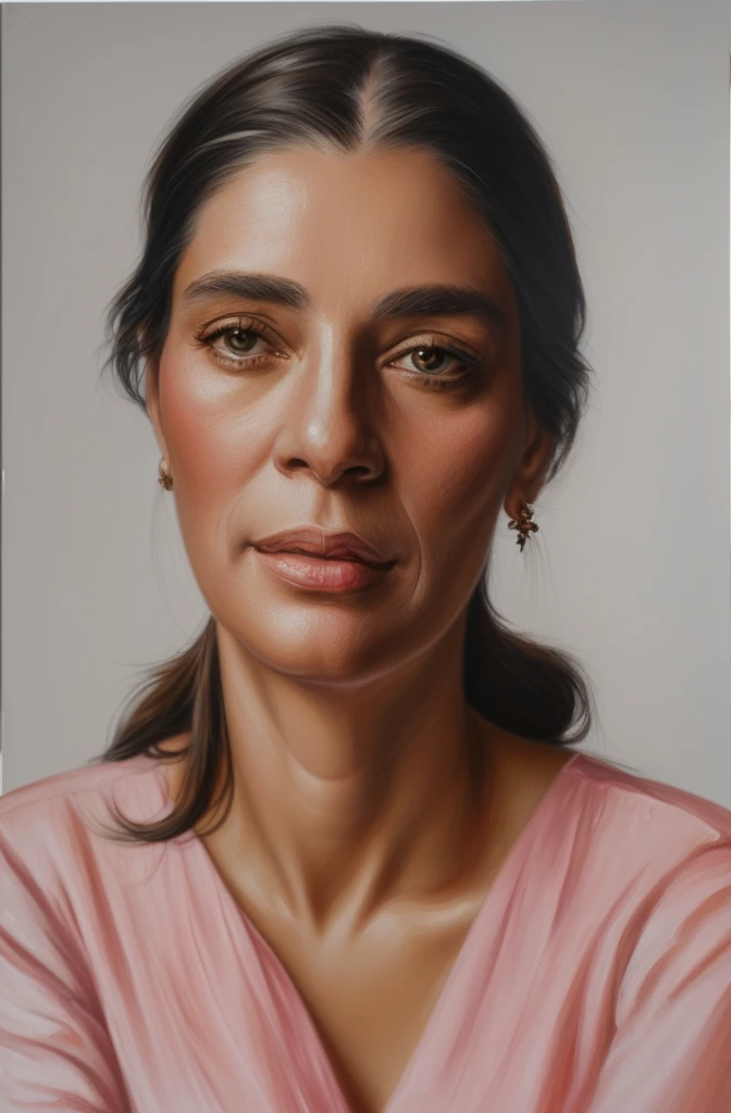 there is a painting of a woman in a pink shirt, detailed colorized portrait, colorized portrait, realistic restored face, detailed portrayal, true-to-life portrayal, digitally painted, painted portrait, transformation portrait, realistic studio portrait, real life portrait, realistic female portrait, photo true-to-life portrayal, matte painting digital, a colorized photo, inspired by Maria Helena Vieira da Silva, true-to-life portrayal photo