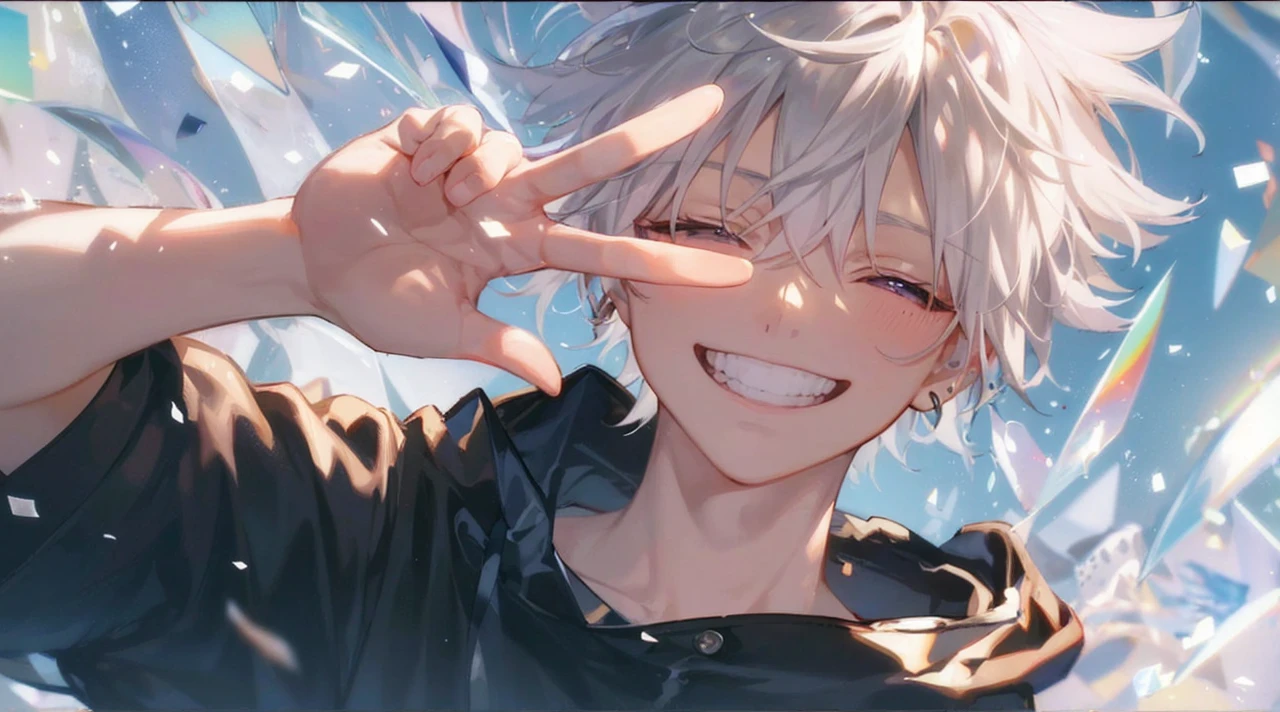 Highest quality、Masterpiece、male、Handsome、Black Hair、Rainbow colors