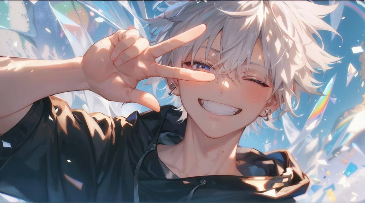 Highest quality、Masterpiece、male、Handsome、Black Hair、Rainbow colors