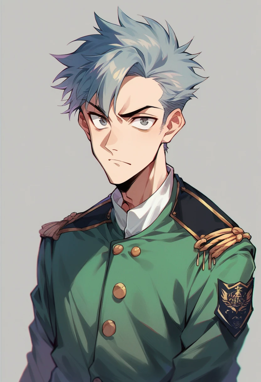 Art of Kohei Horikoshi, 16 year old boy, spiky hair tilted back, lean, grey eyes, U,A uniform