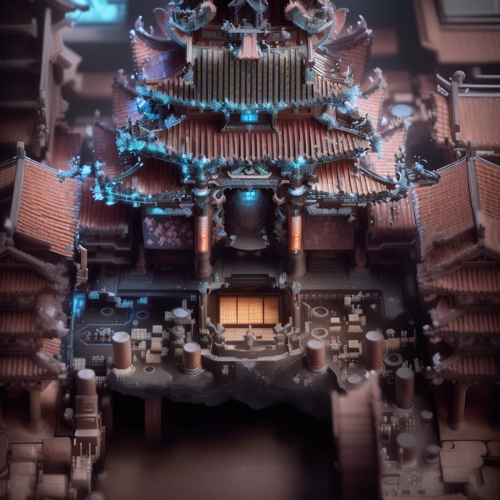 An architectural model of a Japanese castle tower with many computer parts elements, Circuit Board工件, Extremely detailed work of art,  Japanese super detailed, intricate electronics, Extremely detailed art, Ultra-detailed digital art, Circuit Board))))), Cyberpunk Japan Castle Tower, Extremely detailed, Finely crafted architecture, Cyberpunk Chinese Ancient Castle, Cyberpunk 8k resolution, Extremely detailed digital art