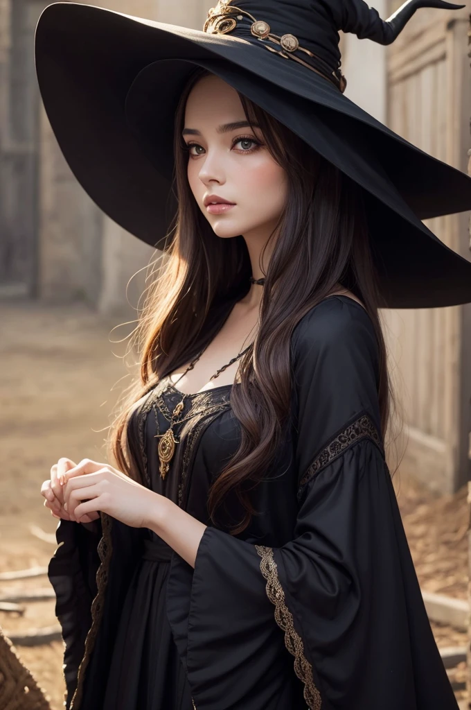 A beautiful witch with a large hat characteristic of witches