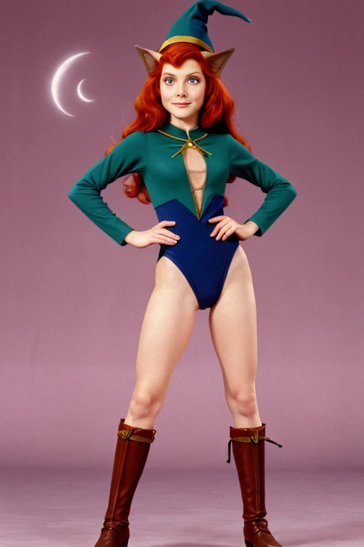 a redhead cartoon character dressed in a leotard, young half elf wizard, a young male wizard, half-elf time wizard, granny weatherwax, 1980s cartoon, animated episode still, norman rockwel, witch academia, portrait of a young elf wizard, tiny evil alchemist gnome, velma, (((mad))) elf princess, gadget hackwrench