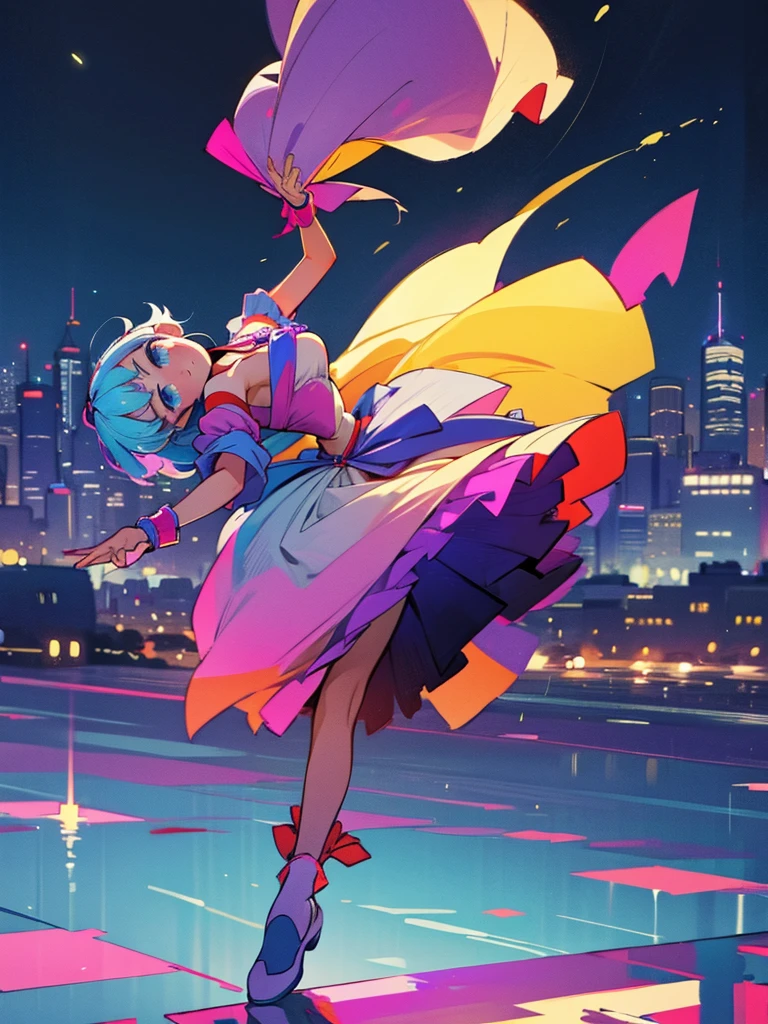 girl dancing in the middle of the night city