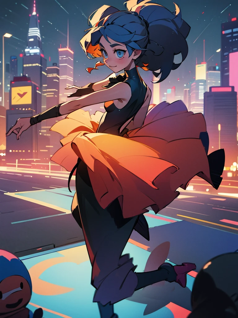 girl dancing in the middle of the night city