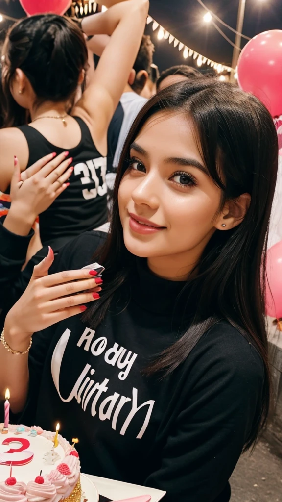 A girl who is 25 years old is celebrating her birthday with many people.