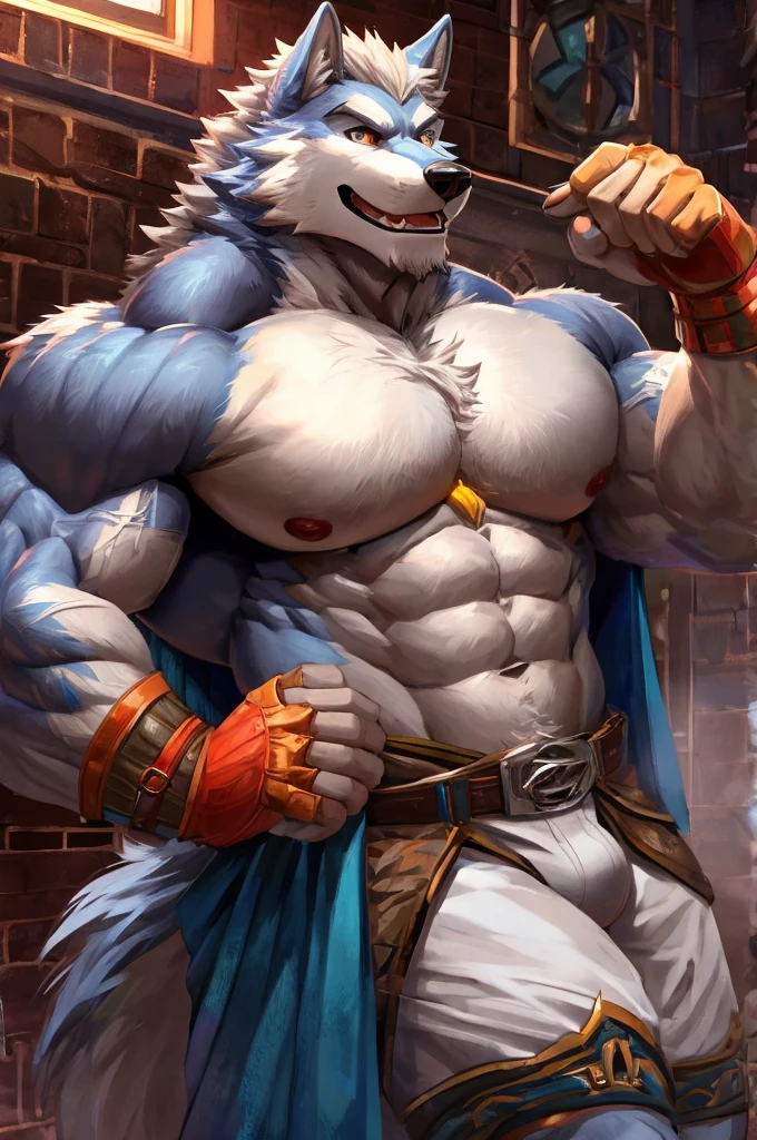 White, wolf, male, Muscles