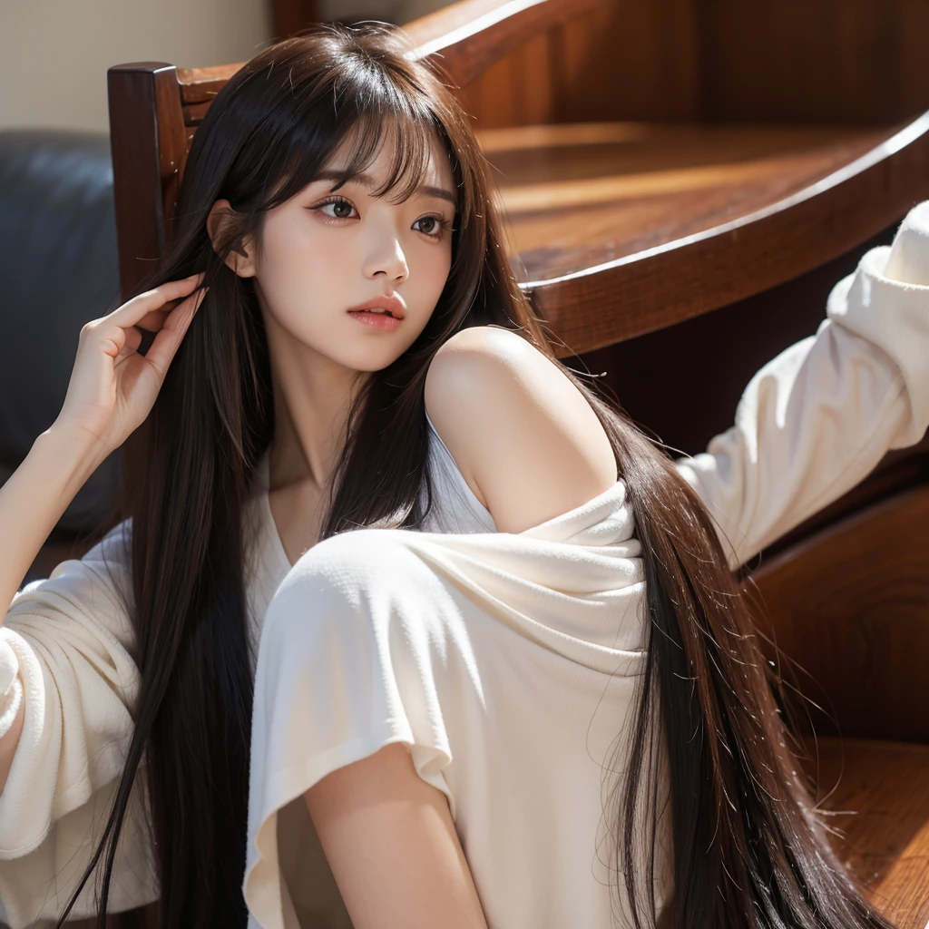 long hair hair between eyes blunt bangs 全身