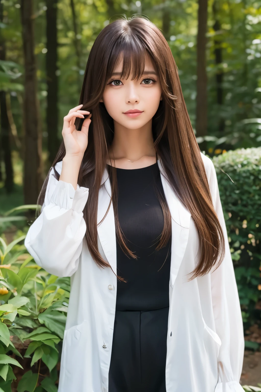 long hair hair between eyes blunt bangs whole body
