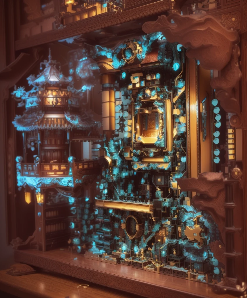 There is a display cabinet，There is a castle tower inside with many different items, Japanese super detailed, Intricately detailed 8k, Circuit板工件, intricate electronics, Complex and detailed 8k, Highly detailed digital art, Complex 8k details, Circuit板))))), Extremely detailed art, Computer portrait & Circuit, 8k high detail and complexity, Highly detailed digital artwork