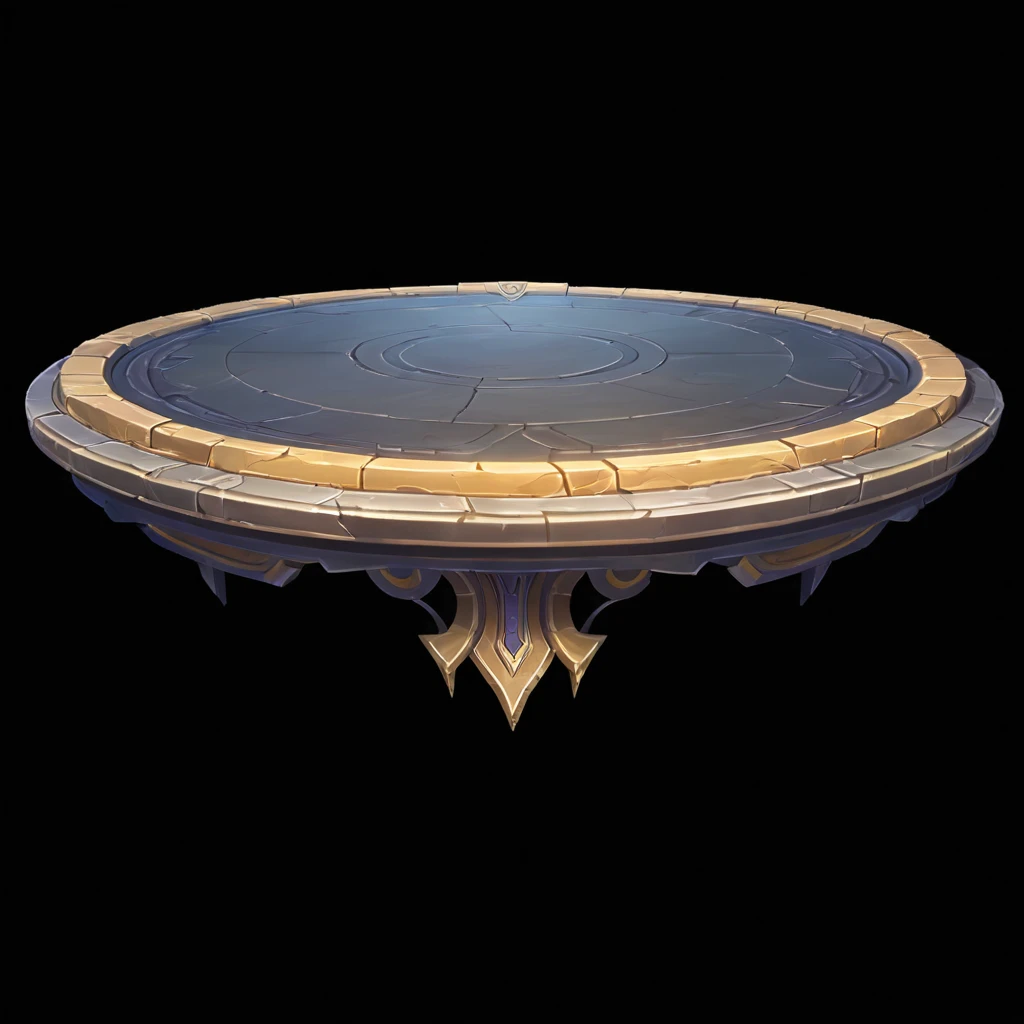 Close-up of a table with a circular pattern, odin's stone Arena Background, Game assets, Arena Background, Detail of wooden table, Shielding design, mobile Game assets, Fantasy Shield, in the game, stylized Concept Art, Object Art, Center the table, symmetric Concept Art, Random circular platforms, Mobile game background, Gorgeous border + Concept Art