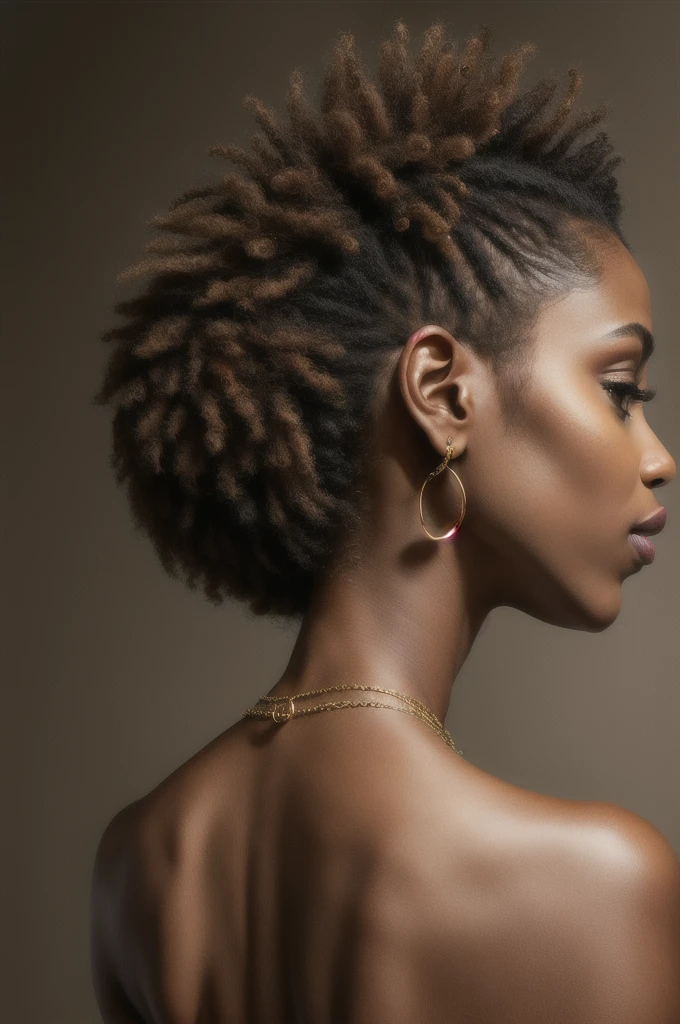 Highest quality, Ultra-high resolution, (photographRealistic:1.4), masterpiece, One girl, brown skin color, brown_eyes, from_behind, fur_trim, hair_that&#39;s all_One_eye, lips, length_hair, compensate, Looking_in_Audience, Looking_return, nose, photograph_\(Moderate\), photographRealistic, Realistic, 一人in, teeth, upper_body