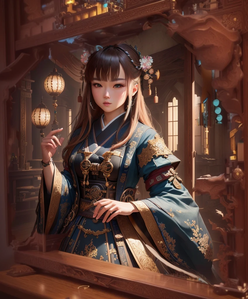 There is a display cabinet,There is a castle tower inside with many different items, Japanese super detailed, Intricately detailed 8k, Circuit板工件, intricate electronics, Complex and detailed 8k, Highly detailed digital art, Complex 8k details, Circuit板))))), Extremely detailed art, Computer portrait & Circuit, 8k high detail and complexity, Highly detailed digital artwork