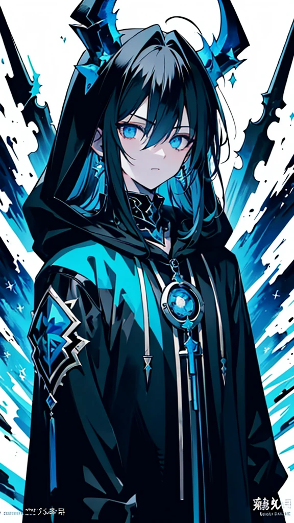 (masterpiece:1.2、highest quality), (Exquisite eyes: 1.2), (Detailed Background、Dark fantasy), (beauty detailed face), High Contrast, (Best lighting、Very delicate and beauty), ((Cinema Lighting) )), colorful, Hyper Detail, Dramatic Light, Intricate details, (1 , scruffy black hair, bangs, Blue eyes, dark castle, moon, dark night, midnigt, long earrings, black hoodie, blue demon horns, blue great sword at the back, looking at viewer, upper body), Black light swirling around the character, Depth of written boundary, black light particles, Nightcore, Spectacular anime style, zerochan art, Anime Wallpaper, Burning, High quality anime art style, Key Anime Art.