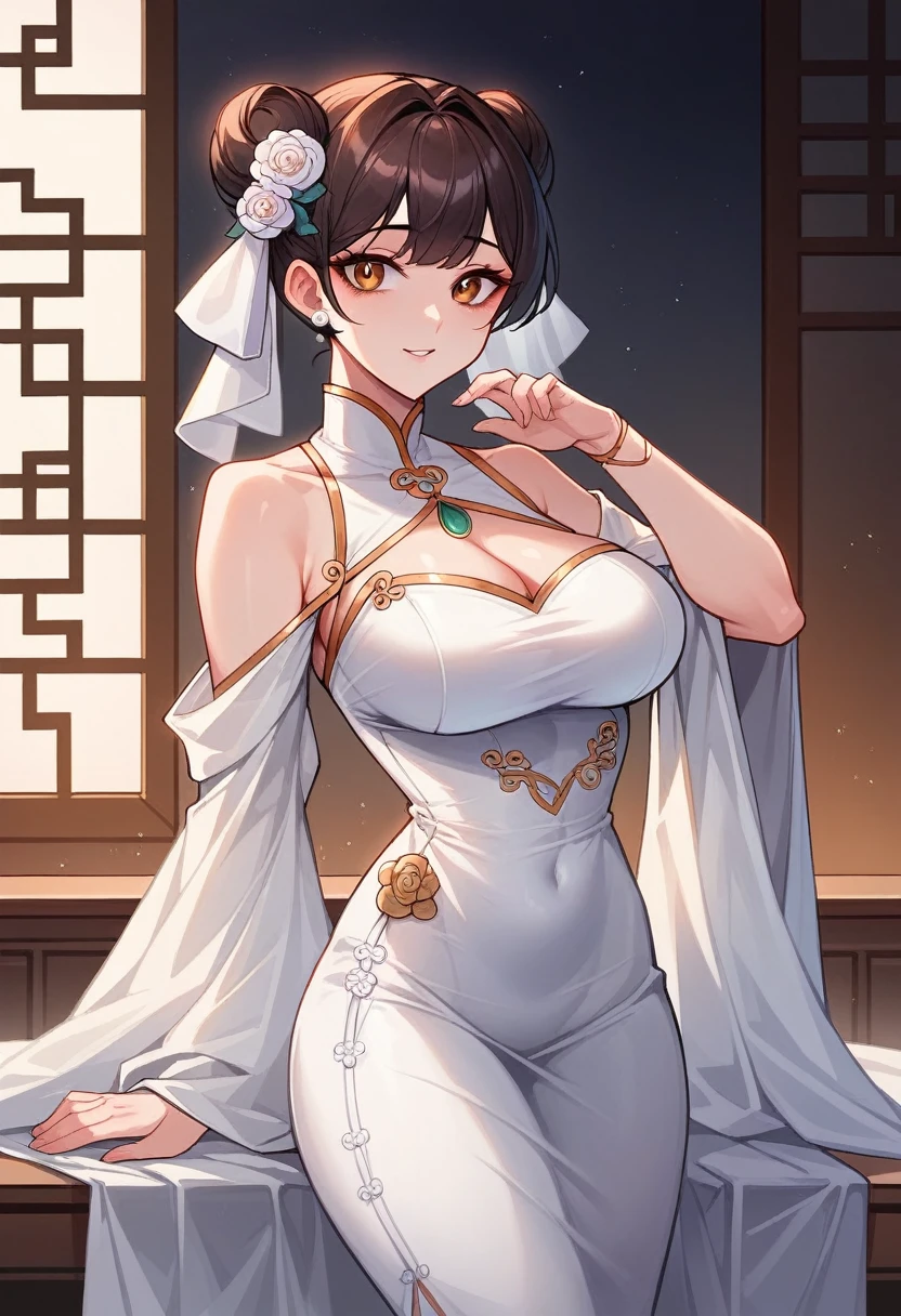 a close up of a woman in a white dress standing near a table, beautiful south korean woman, dilraba dilmurat, gorgeous young korean woman, beautiful young korean woman, korean girl, gorgeous chinese model, korean woman, cute elegant pose, chinese girl, beautiful asian girl, xintong chen, lovely woman, xision wu