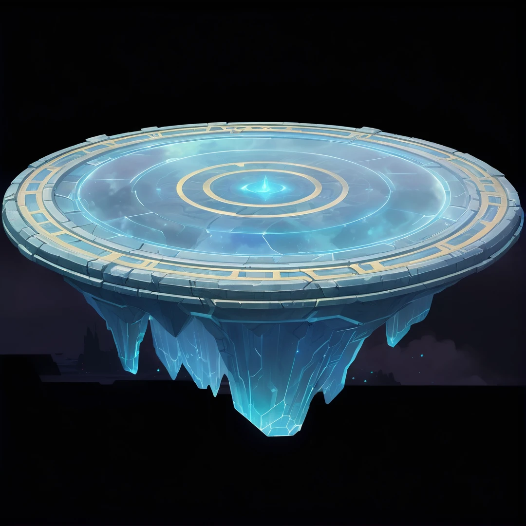 There is a blue object floating in the air, Ethereal hologram center, odin's stone Arena Background, Glowing Concept Art, Arena Background, Luminous Epicenter, stylized concept art, Vernadsky&#39;s Circle of Noosphere, dimensional portal, Floating Island, Futuristic Base, Ray tracing concept art, 漂Floating Island和飞行岛, Hyperconceptual Art, Huge landing pad