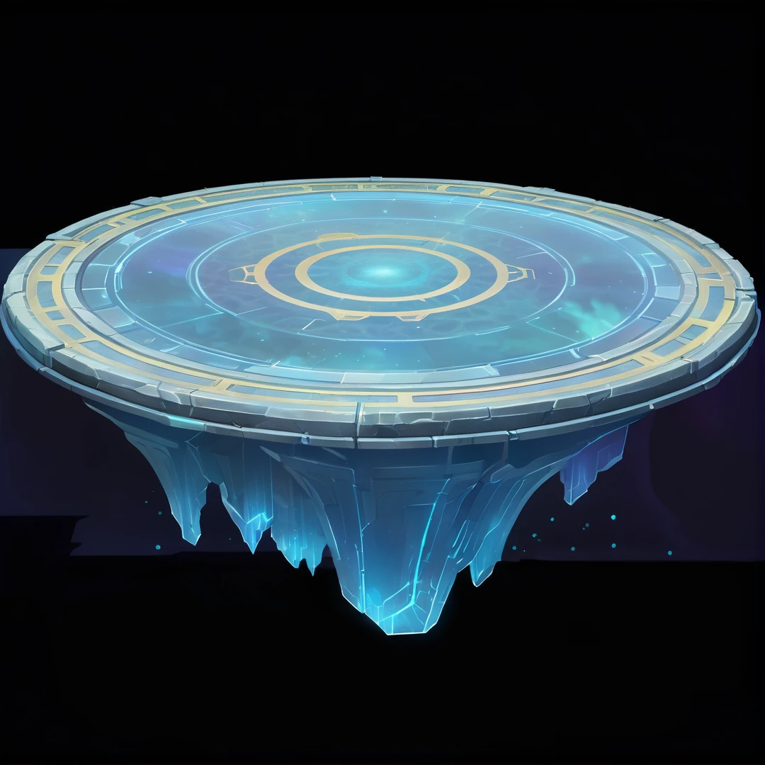 There is a blue object floating in the air, Ethereal hologram center, odin's stone Arena Background, Glowing Concept Art, Arena Background, Luminous Epicenter, stylized concept art, Vernadsky&#39;s Circle of Noosphere, dimensional portal, Floating Island, Futuristic Base, Ray tracing concept art, 漂Floating Island和飞行岛, Hyperconceptual Art, Huge landing pad