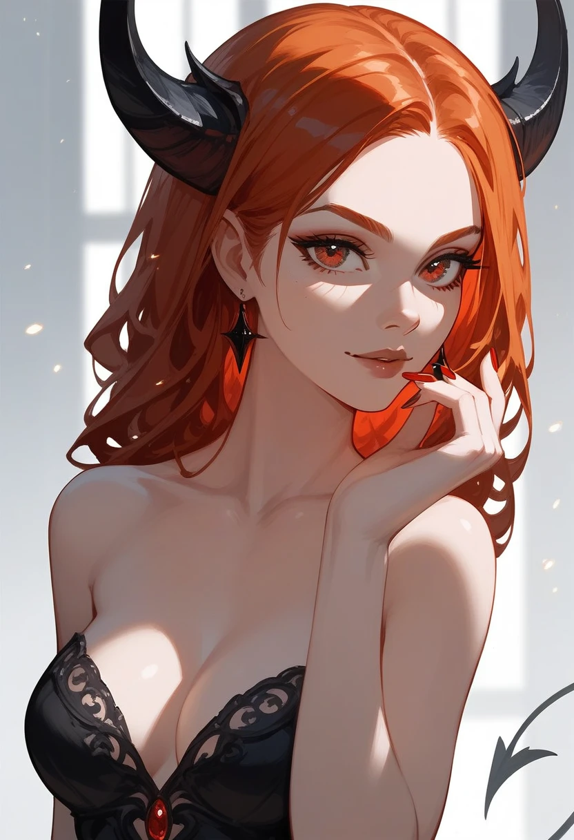 (score_9,score_8_superior,score_7_superior),One girl,Girl Devil,Redhead,Red eyes,wing,nail,Black Dress,beautiful_face,naked