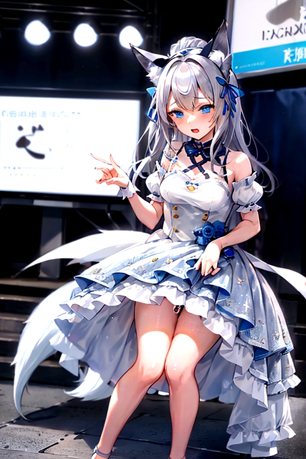 Browsing Caution,masterpiece,Highest quality,High resolution,Very detailed,Shiroko \(Blue Archive\)、Blue eyes、Grey Hair、Medium-long hair、Wolf Ears、Idol, Remote Vibrating Egg, Pussy juice, orgasm, In front of an audience,