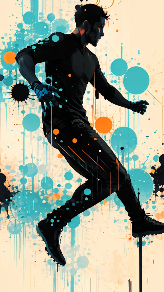 Running man silhouette:Dynamic pose:profile,Ink splash,Bold colors,Dynamically,colorful,An abstract painting that looks like a person if you look closely,Artwork,mysterious,design