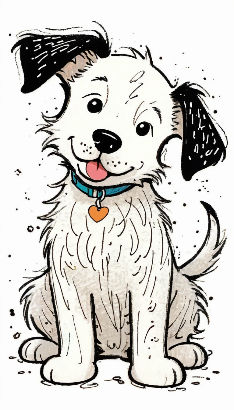a cute dog drawn with messy scribbles,white background,by Bill waterson