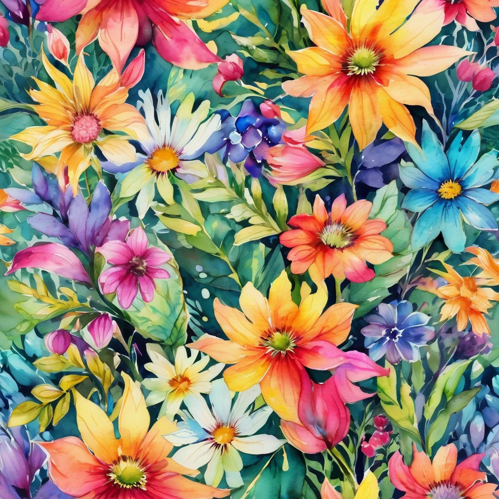 a watercolor painting of Colorful flowers and leaves, Flowers colorful, Colorful w 1024, Floral Pattern, Garden flowers pattern, Gorgeous wallpaper, Colorful 8-w 1024, with Colorful flowers and plants, Plant Rainbow Background, Colorful flowers, Fun and vibrant watercolors, Flower Wallpaper, Colorful flowers, magical Colorful flowers, Colorful