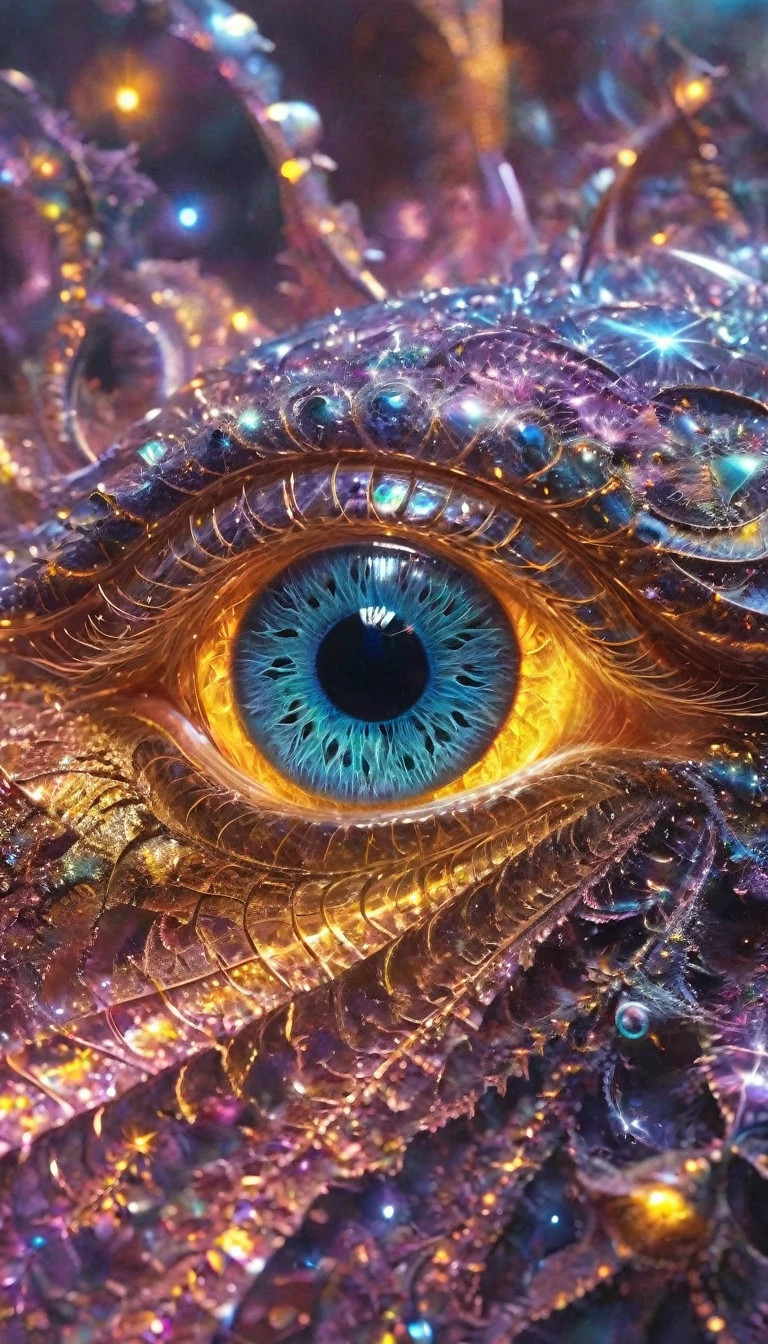 Eye close-up, fractal，Shine，dragon，Glittering, Veera, Extremely small light-emitting quantum dots, Extraterrestrial、