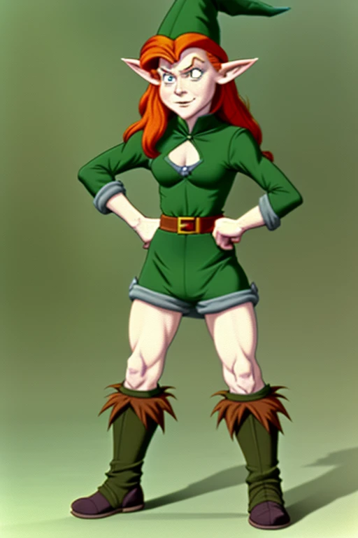 a redhead cartoon character dressed in a green outfit, diaper, very muscular, young half elf wizard, a young male wizard, half-elf time wizard, granny weatherwax, 1980s cartoon, animated episode still, norman rockwel, witch academia, portrait of a young elf wizard, tiny evil alchemist gnome, presto, (((mad))) elf princess, gadget hackwrench