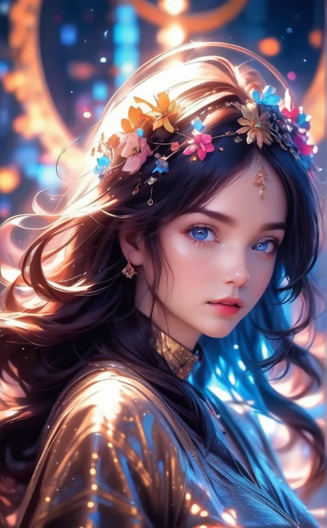 movie写真 公式アート,unity 8k wallpaper,Super detailed,beautiful,masterpiece,Highest quality,Realistic,enTangle,Mandala,Tangle,enTangle,One girl,Cowboy Shot,Flower Ecstasy,Dynamic Angle,The most beautiful form of chaos,elegant,Brutalist design,Vibrant colors,Romanticism,Atmospheric . 35mm Photography, movie, Bokeh, Professional, 4K, Very detailed, Realistic skin details, Ultra-realistic, Long Hair, Straight hair, Eye details, blue eyes, Light in your eyes