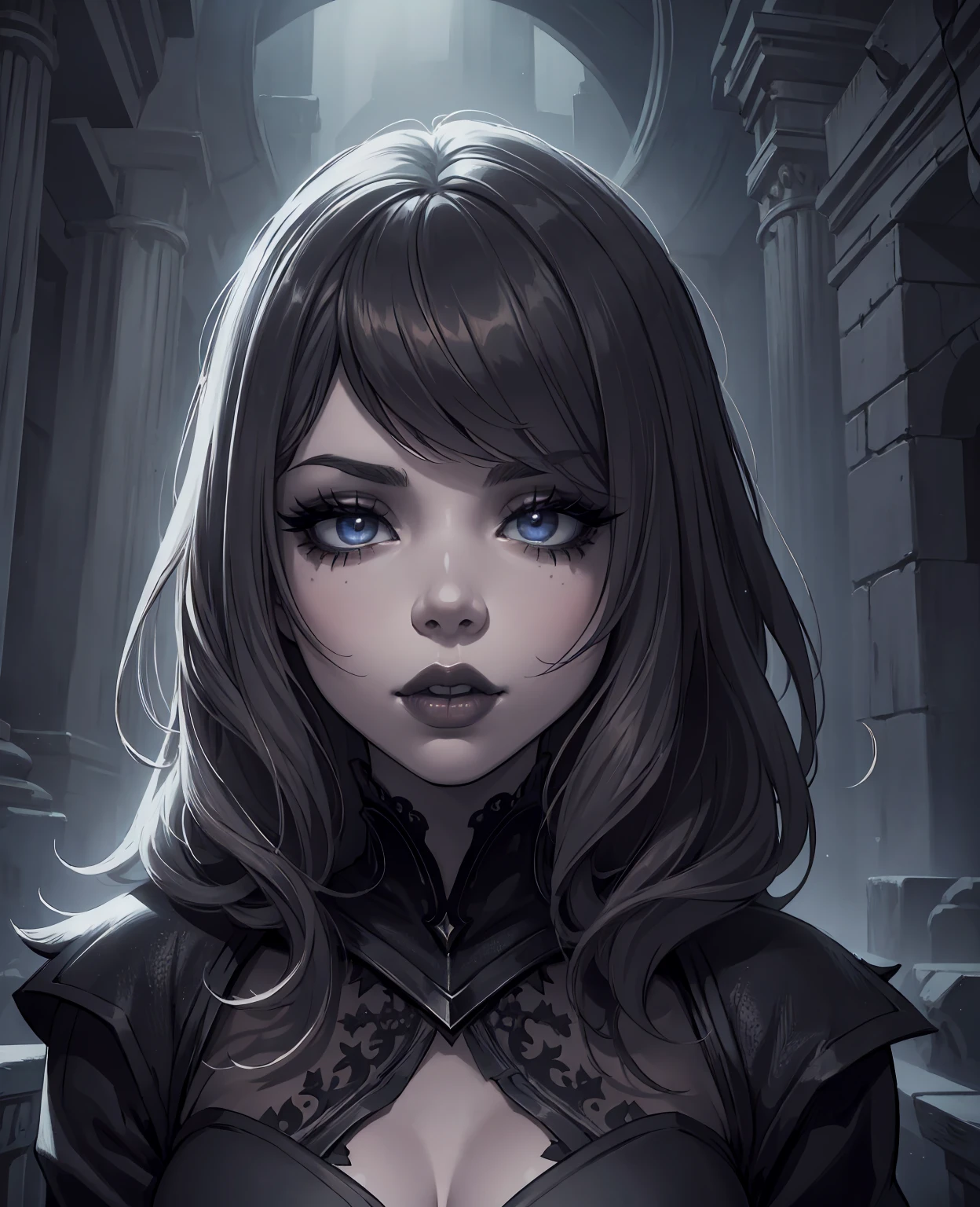 Jennette mccurdy as slam, dark fantasy, 1girl, beautiful detailed eyes, beautiful detailed lips, extremely detailed face, long eyelashes, dark fantasy portrait, dramatic lighting, moody atmosphere, cinematic, chiaroscuro lighting, dramatic shadows, mysterious, dark magic, smoky, gothic, occult, spiritual, ethereal, surreal