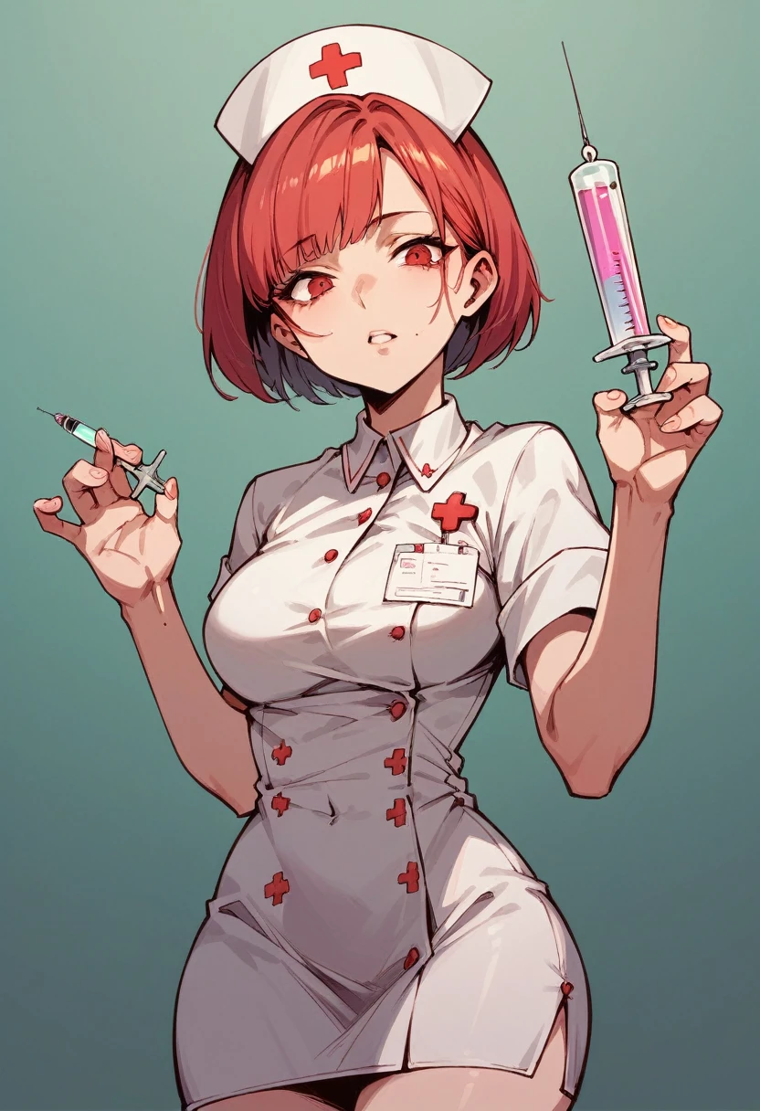Nurse Short Hair Red Bob,huge boobies,like a syringe,exciting look