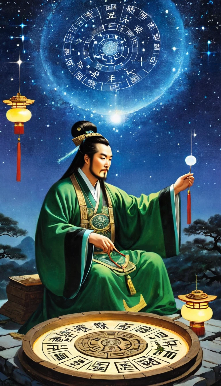 Oriental Divination,Zhuge Liang Astrologer,Watch the sky at night,Galaxy,Starlight,Bagua array,Good luck