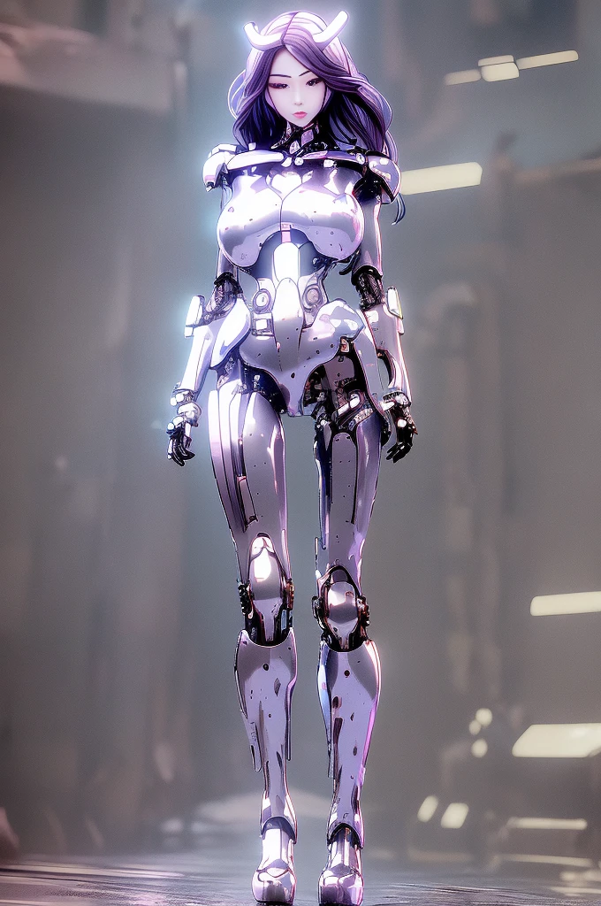 female robot, skin part is only face, silver metal skin, full metal robot body, mechanical parts, electronic wire, cum in pussy, high quality, medium breasts, long hair, tall, thigh gap, full body metal skin, wet, cum in pussy, metallic tits, separated breast, under repair, robot ears