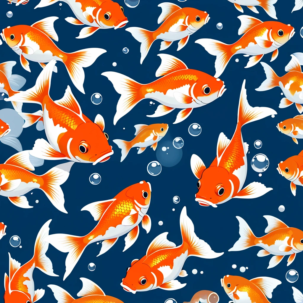 a seamless pattern of orange and white Require fish on a white background, floating Require fish, Require Fish, Require fish, Require, ( ( ( Require colors ) ) ), Seamless pattern design, floating goldfish, Require colors, goldfish, Require fish floating in space, Fish swimming, Inspired by Katsushika Oi, Fish, Require pond, anime screenshot pattern