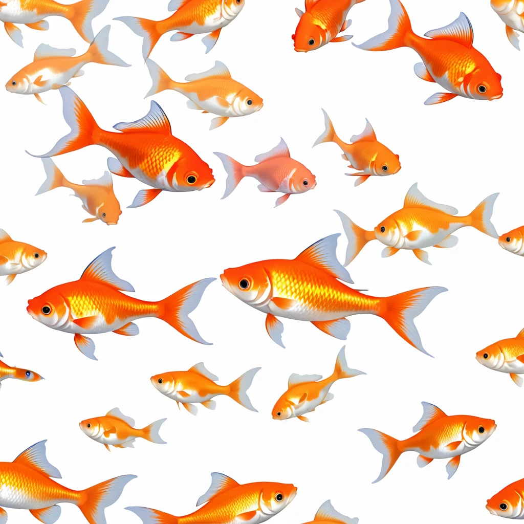 a seamless pattern of orange and white Require fish on a white background, floating Require fish, Require Fish, Require fish, Require, ( ( ( Require colors ) ) ), Seamless pattern design, floating goldfish, Require colors, goldfish, Require fish floating in space, Fish swimming, Inspired by Katsushika Oi, Fish, Require pond, anime screenshot pattern