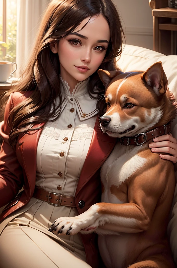 ((best quality)), ((masterpiece)), (detailed),  Create a romance book cover related to coffee and dogs