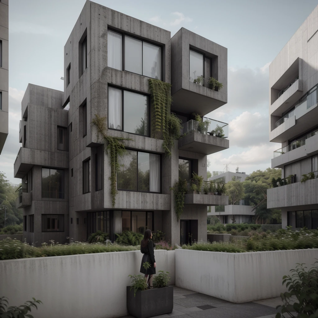 a modern 04 floors house with a lot of windows and a lot of plants, highly detailed render, very realistic 3 d render, realistic physical rendering, realistic architecture, Lumion render, high quality rendering, wide angle exterior 2022, natural realistic render, very realistic render, large modern residence, exterior design, high-quality render, professional render, black color