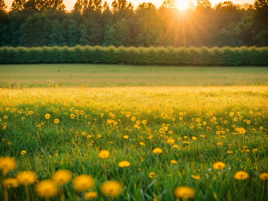 dandelion field, beautiful detailed dandelions, soft natural lighting, lush green grass, golden hour, vibrant colors, serene atmosphere, shallow depth of field, cinematic composition, dreamlike, ethereal, (best quality,4k,8k,highres,masterpiece:1.2),ultra-detailed,(realistic,photorealistic,photo-realistic:1.37)