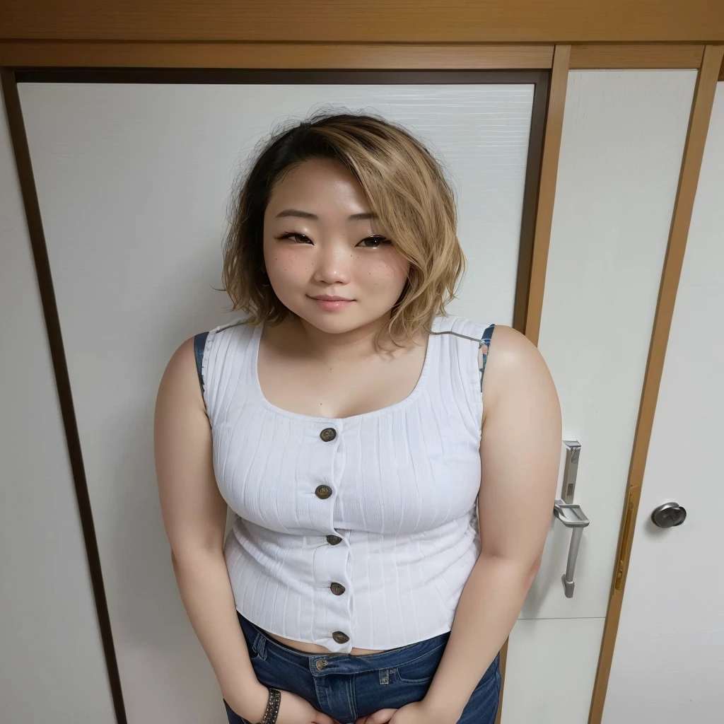 there is a woman standing in front of a door with her hands in her pockets, chiho, with short hair, 30 years old woman, 3 0 years old woman, 2 7 years old, harumi, shiori teshirogi, aoshima chiho, 2 8 years old, 2 9 years old, ayaka, narumi kakinouchi