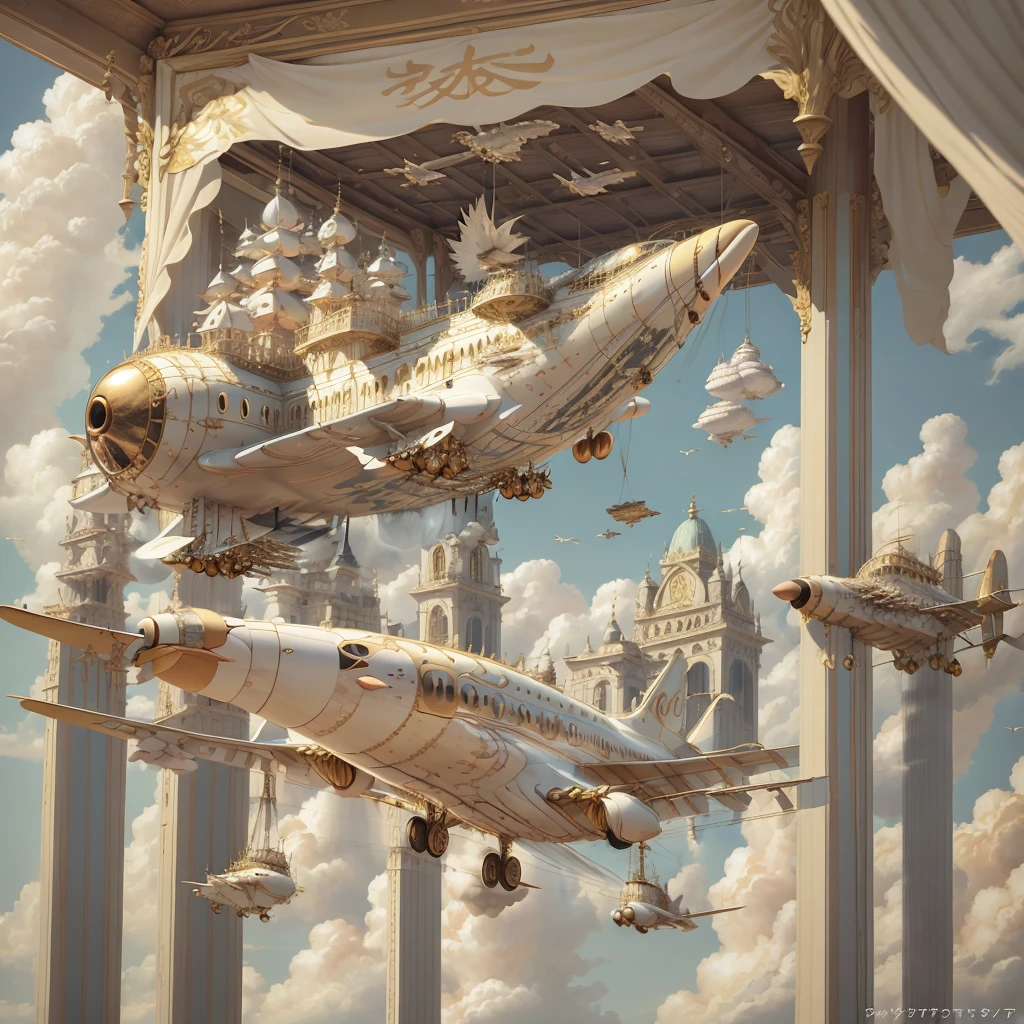 上空を飛ぶIvoryGoldAIのflight船, flight, car flight in the sky